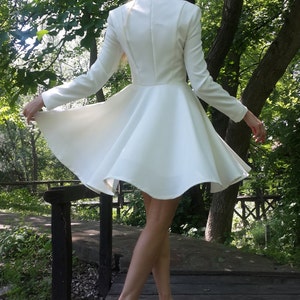 evening white dress / women jacket dress /women white dress / dress with collar / evening / wedding dress sleeves / wedding sleeves / collar image 4