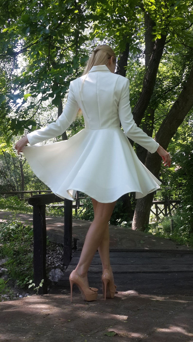 evening white dress / women jacket dress /women white dress / dress with collar / evening / wedding dress sleeves / wedding sleeves / collar image 4