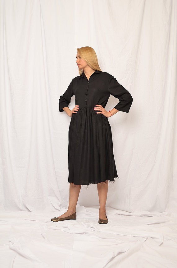 womens black linen dress