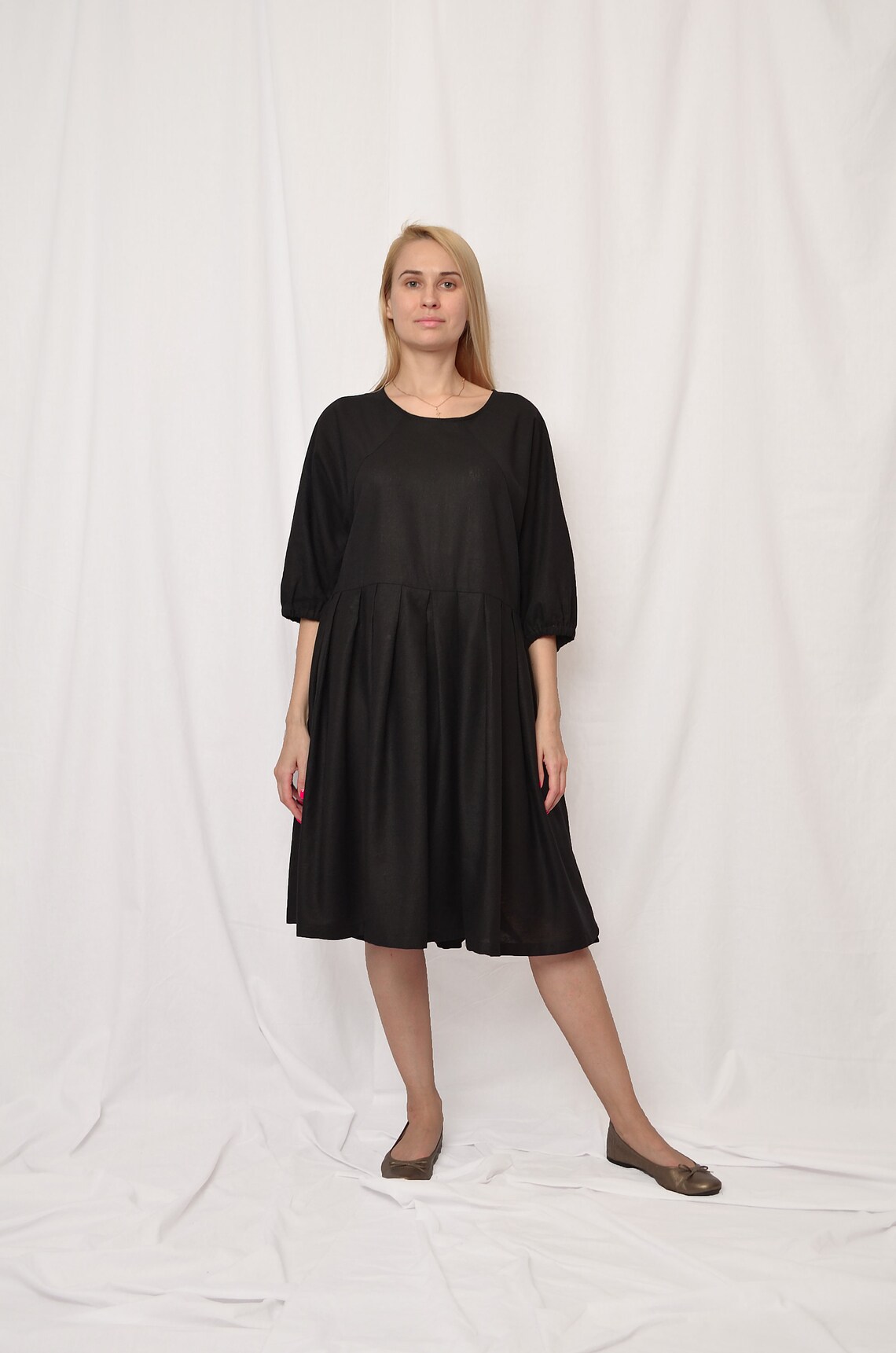 Black Linen Tie Belt Dress Women Linen Dress Etsy