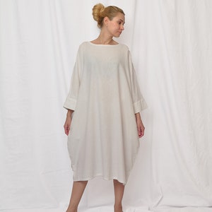 white dress women, linen dresses for women, plus size linen dress, long sleeves dress, linen womens clothing, white summer dress, linen image 7