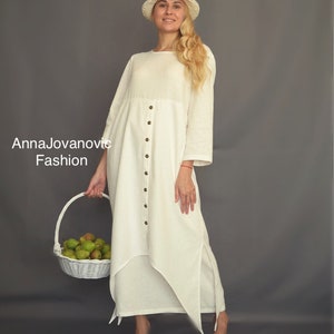 linen dress women, dress for women, long sleeves dress, linen womens clothing, minimalist dress linen, women dress, long dress, linen dress afbeelding 4