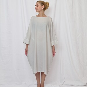 white dress women, linen dresses for women, plus size linen dress, long sleeves dress, linen womens clothing, white summer dress, linen image 8