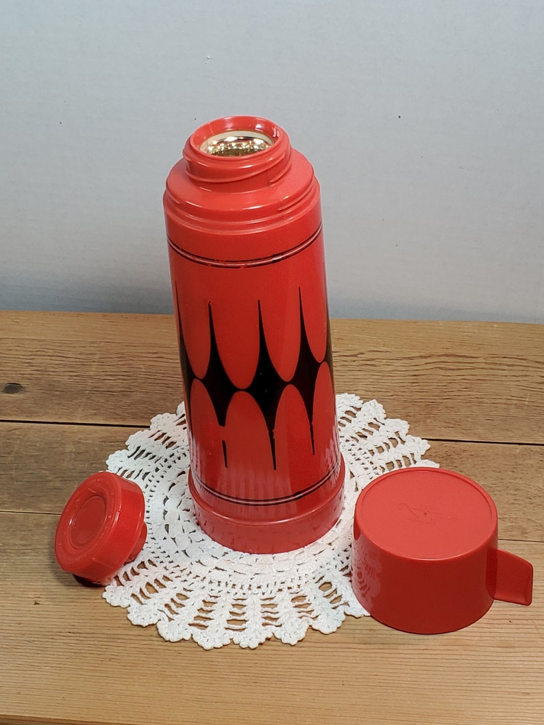 Vintage Thermos Aladdin Thermos Red and Black Diamond Retro Etsy