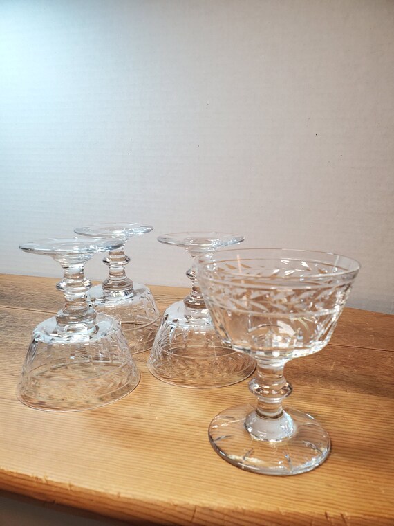 Crystal Etched Dessert Cups Glass Footed Serving Bowls Clear Etsy