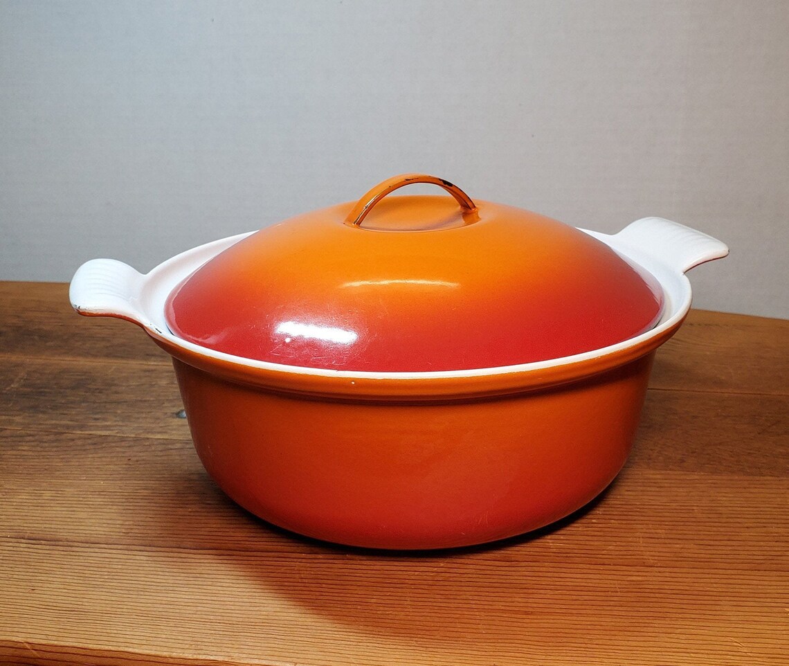 Descoware Belgium Enamel Cast Iron Casserole Orange/Red Flame Etsy