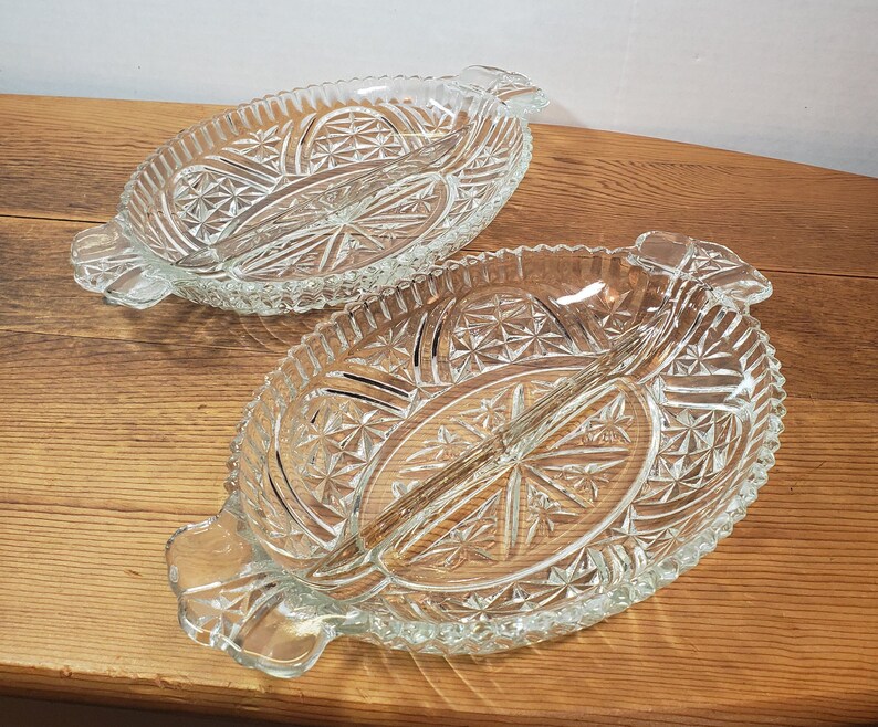 Vintage Clear Glass Oval Bowl Divided Glass Dish Relish Etsy
