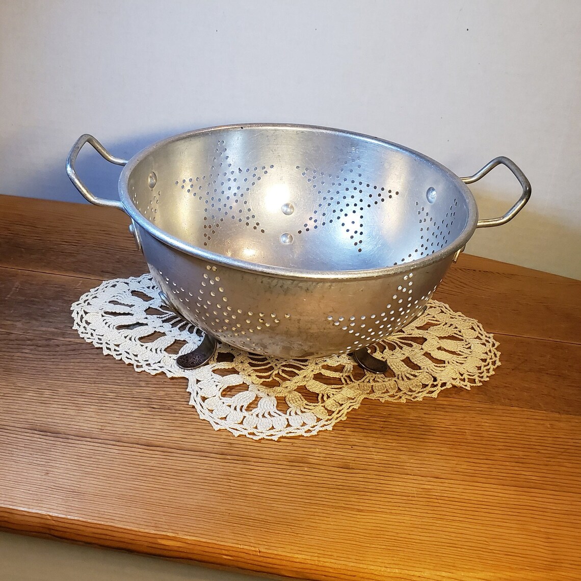 Vintage Stainless Steel Footed Colander with Handles Etsy