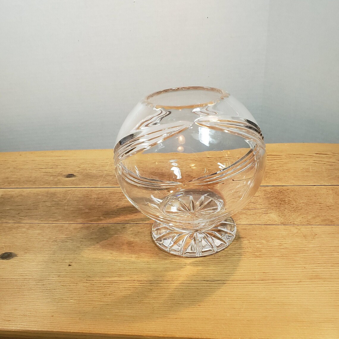 Vintage Crystal Rose Bowl Cut Glass Bowl Round Vase Vintage Etsy