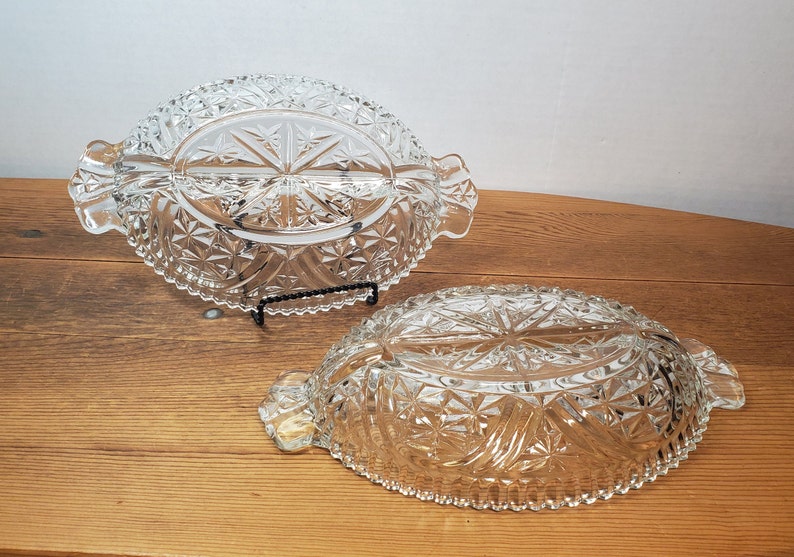 Vintage Clear Glass Oval Bowl Divided Glass Dish Relish Etsy