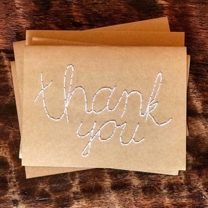Set of 5 Handmade Embroidered Thank You Cards