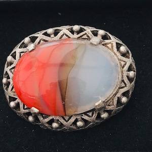 Vintage Miracle Brooch Scottish Celtic Red Banded Brooch