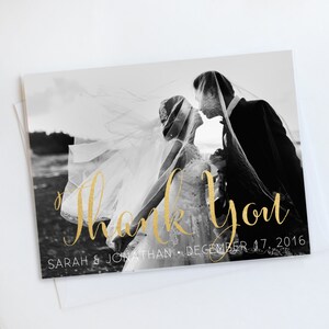 Tarjeta de agradecimiento de boda, foto personalizada boda Tarjetas de agradecimiento Florete de oro Boda Tarjetas de agradecimiento Vintage Gold Foil Wedding Cards Sarah5