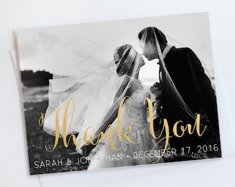 Wedding Thank You Card, Custom Photo Wedding Thank You Cards Gold Foil Wedding Thank You Cards Vintage Gold Foil Wedding Cards Sarah5