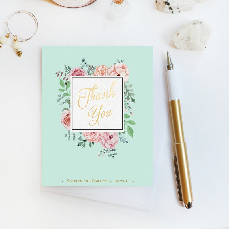 Wedding Thank You Card Custom Photo Wedding Thank You Cards Gold Foil Wedding Thank You Cards Vintage Gold Foil Wedding Cards Katelyn3