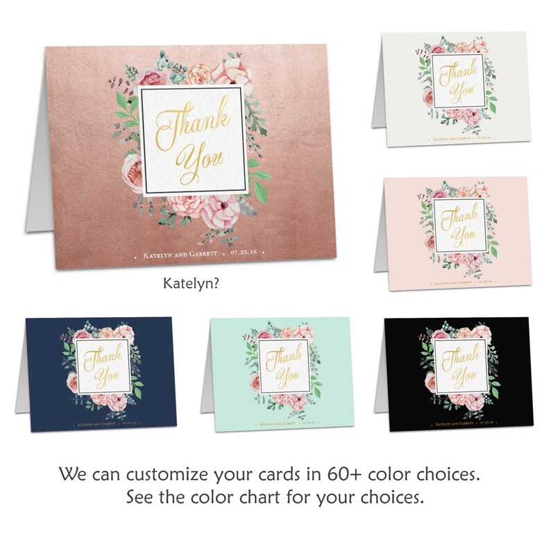Wedding Thank You Card Custom Photo Wedding Thank You Cards Gold Foil Wedding Thank You Cards Vintage Gold Foil Wedding Cards Katelyn3