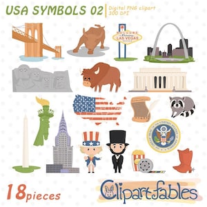 USA National Symbole (2) Clipart, Reise, Lincoln Monument, Amerikanische Ikonen, berühmte Gebäude - Sofortiger Download, Digitale PNG