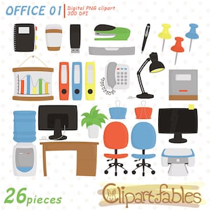 HOME OFFICE clipart, Work supplies, Digital png clipart, INSTANT download, Office stationery