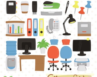 HOME OFFICE clipart, Work supplies, Digital png clipart, INSTANT download, Office stationery