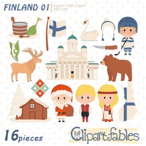 Clipart FINLANDE, clipart scandinave, Europe du Nord, voyage - Téléchargement instantané, numérique, clipart imprimable