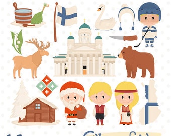 Cute FINLAND clipart, Scandinavian clip art, North Europe, Travel - INSTANT download, Digital, Printable clipart