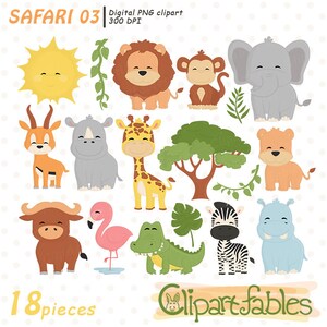 Clipart SAFARI AMIS, bébés animaux, clipart jungle, art numérique imprimable, animaux safari, fête d'anniversaire jungle - téléchargement immédiat