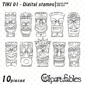 TIKI MASKE, digitale Stempel, polynesische Kultur Umriss, Maori Färbung, Tiki Statue, Luau Party Dekor, Färbung - SOFORT Download