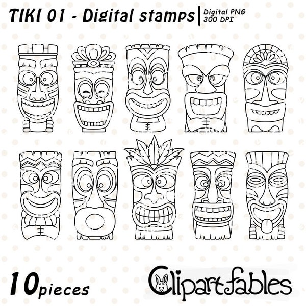 Süße TIKI MASKE digitale Stempel, Polynesische Kulturumrandung, Maori Ausmalbild, Tiki Statue, Luau Party Dekor, Coloring - SOFORTIGER Download