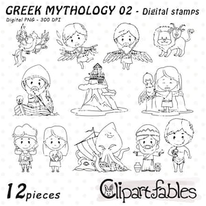 MYTHOLOGIE GRECQUE 2 - Timbres numériques, Grèce antique, Kraken, Olympe, Dédale et Icare, Art d'Hercule, Timbres mythiques - Téléchargement instantané