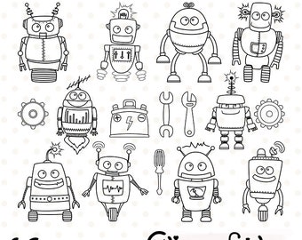 Robots - Digital Stamps - Digital Clipart - Etsy Canada