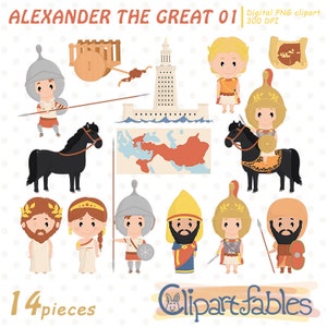 ALEXANDER le GRAND clipart, civilisation antique, Perse, grec, phare d'Alexandrie, noeud gordien - Téléchargement instantané, PNG numérique