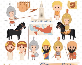 ALEXANDER the GREAT clipart, Ancient civilization, Persia, Greek, Lighthouse of Alexandria, Gordian Knot - INSTANT download