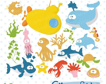 Under the Sea Clipart. Scrapbook Printable Cute Sea Animals - Etsy