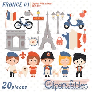 PARIS clipart, Cute Eiffel Tower clip art French girl, Napoleon art, Travel, France,  Parisian party - INSTANT Download, Digital clipart