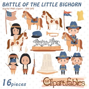 Battaglia di LITTLE BIGHORN clipart, istruzione, storia degli Stati Uniti, illustrazione di Custer e Toro Seduto, 7° cavalleria - download IMMEDIATO, png digitale