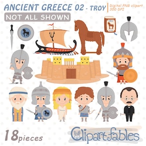 Clipart guerre de Troie, Grèce antique, Homère, épopée grecque, Iliade, cheval de Troie, mythologie grecque, Achille, civilisation ancienne, PNG numérique