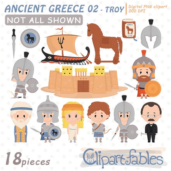 TROJAN WAR clipart, Ancient Greece, Homer - Iliad, Trojan horse, Greek mythology, Achilles, Ancient civilization - INSTANT download