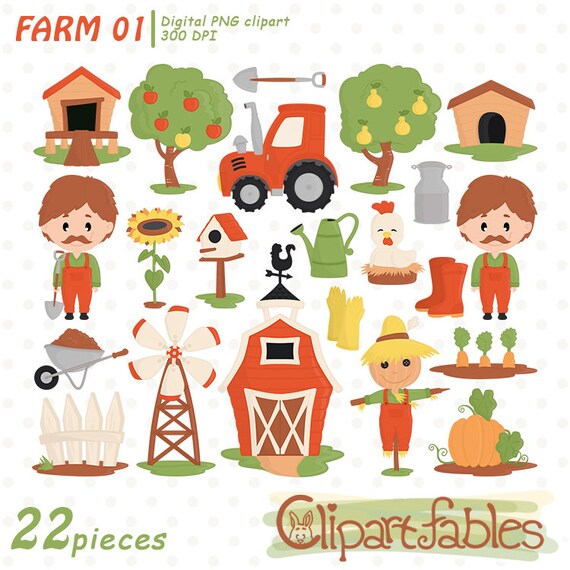 BARNYARD clipart, Farm clipart, Tractor, Barn, Fence graphic. Scrapbook elements - INSTANT download, Digital clipart, Printable design