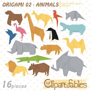 ANIMAUX EN ORIGAMI - Ensemble de cliparts, animaux de safari, culture orientale, clipart japonais, papier plié - Téléchargement instantané, imprimable, art numérique