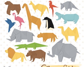 ORIGAMI ANIMALS - Clip art set, Safari animals, Oriental culture, Japanese clipart, Folded paper -  INSTANT download, Printable, Digital art