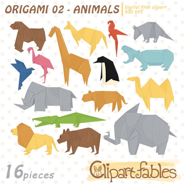 ORIGAMI ANIMALS - Clip art set, Safari animals, Culture orientale, Clipart japonais, Papier plié - Téléchargement INSTANTANÉ, Imprimable, Art numérique