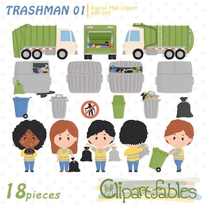 TRASHMAN Clipart, Müllmann Clip Art, Müllauto, Recycling - SOFORT-Download, digitales PNG