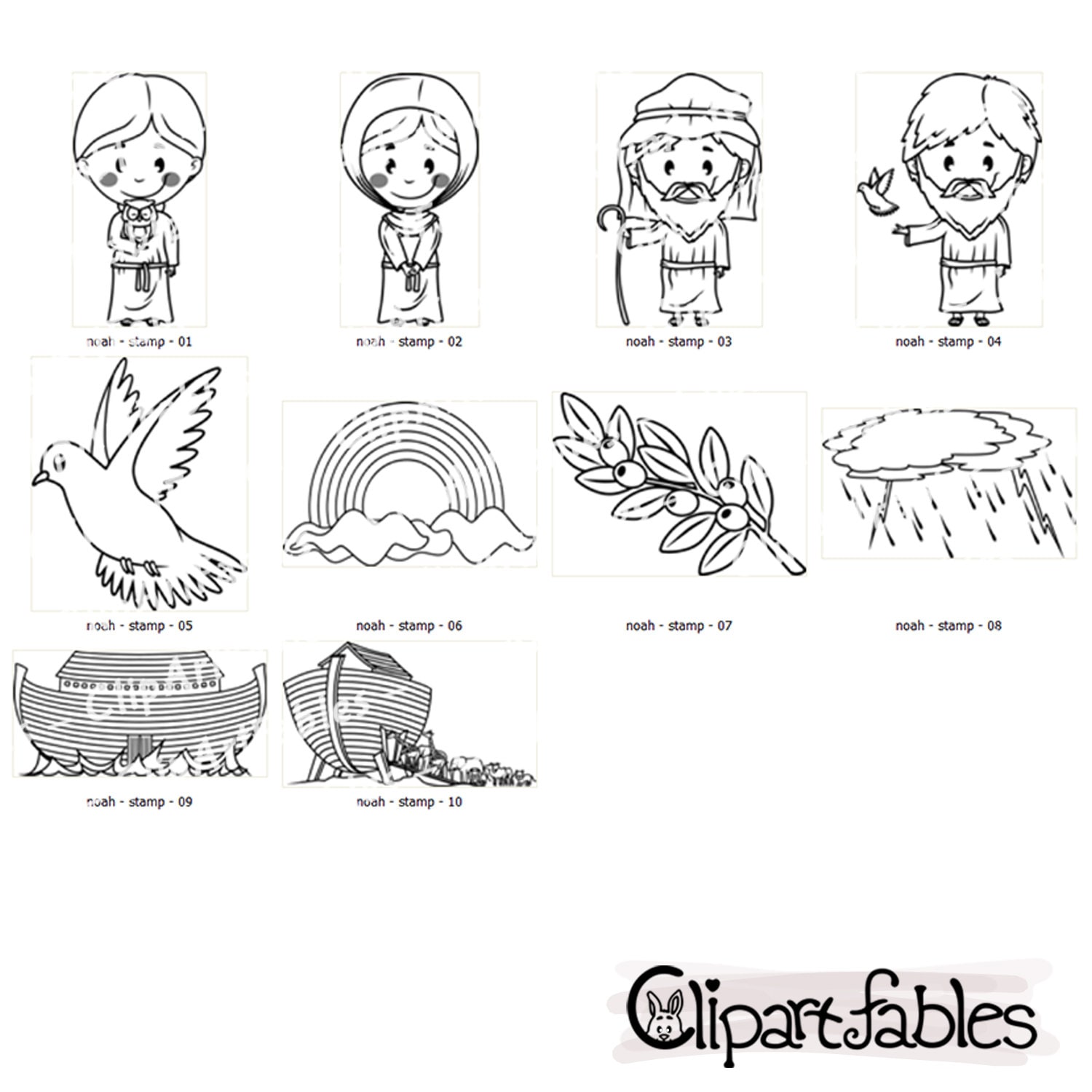 Noah's Ark Digital Stamps, Noah and the Flood, Outline, Cute Animals ...