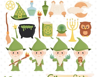 WIZARD clipart, Medieval, Fairy, Magic clip art, Wizard graphics, Magic party decoration, Magic birthday - INSTANT Download, Digital clipart