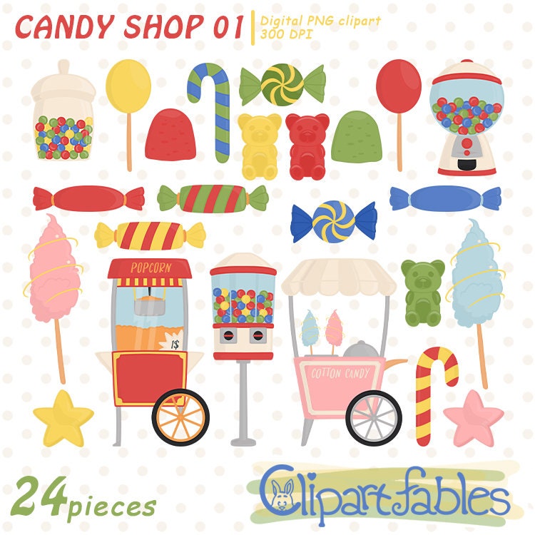 CANDY SHOP clipart, Cotton candy car, Chewing machines, Colorful illustrations, Lollipop, Sweet shop - INSTANT download, digital png