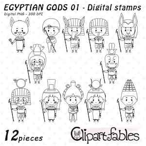 EGYPTIAN GODS digital stamps, Ancient Egypt outline, Egyptian religion, Historical, Gods of Egypt, Anubis, Osiris, Horus, INSTANT download