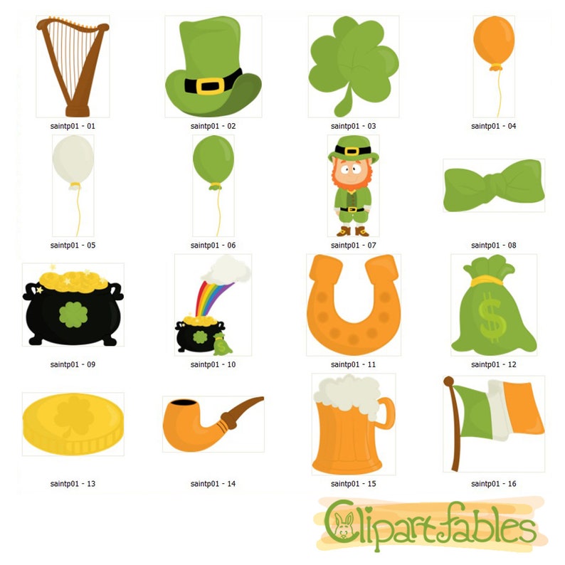 St. PATRICK'S Day Clipart Saint Patricks Day, Leprechaun and Shamrock digital art, Four leaf clover, Irish art INSTANT download image 2