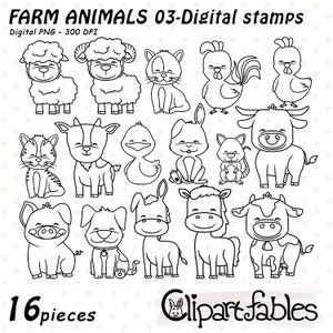 Animales de granja, SELLOS DIGITALES, Animales bebés, Clipart de granja, Caballo, Burro - Descarga instantánea, Diseño digital imprimible