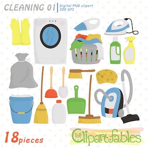 CLEANING clipart, INSTANT download, Digital spring cleaning clip art, Laundry, Cleaning props, Supplies