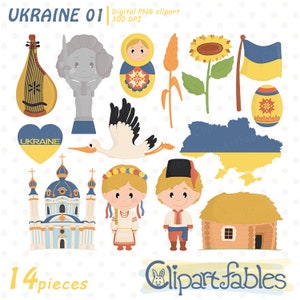UKRAINA clipart, Kijów, Matrioska, Cute travel cilp art, Bandura, Ukraiński strój tradycyjny, Kijów - Projekt cyfrowy, NATYCHMIASTOWE pobieranie